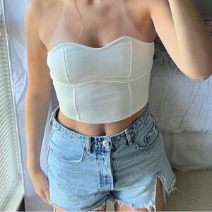 H&M White Strapless Corset Crop Top